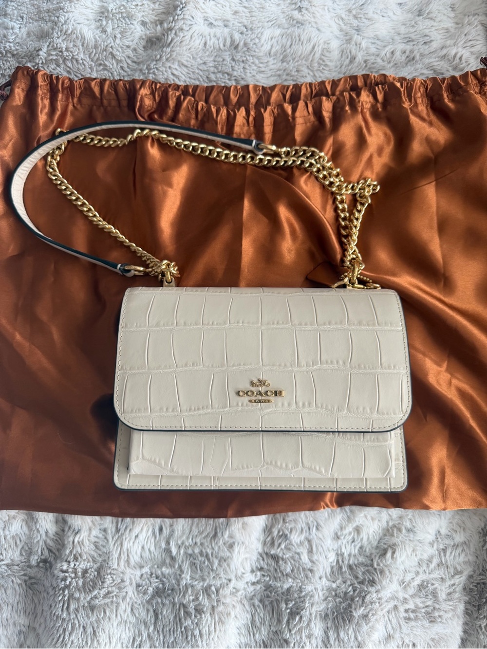 Coach Klare Crossbody- Crocodile Embossed Bag in Cream with Gold